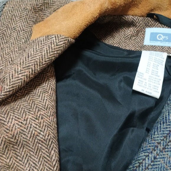 Vintage QPS Wool Blend Color Block Herringbone Chevron Blazer Women's Size 8 - Picture 5 of 8